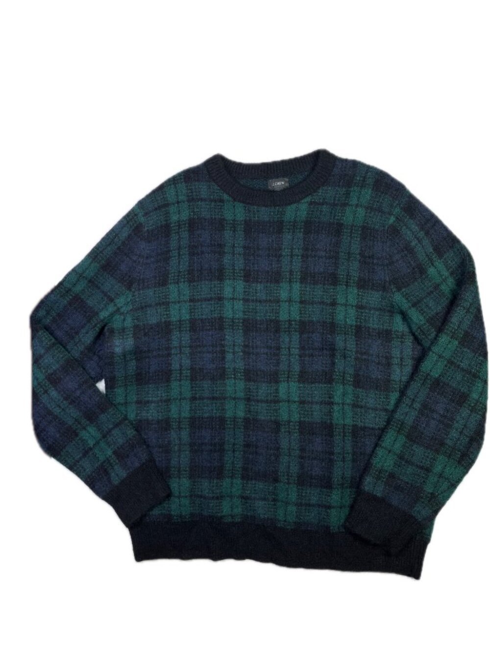 J. Crew Men's XL Fuzzy Knit Sweater Alpaca Plaid Blue Black Green